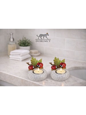 Özgürce Şık Taş Görünümlü 2'li Mumluk Seti, Dekoratif ve Evinize Zarafet Katar