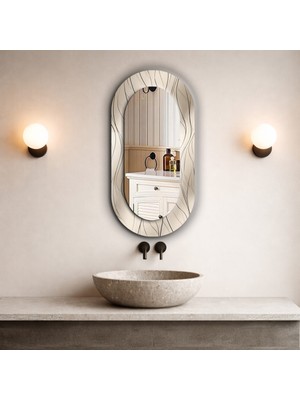 Özgürce Bej Ince Çizgili Oval Duvar Aynası, Modern Dekor Için Şık Seçenek