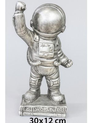 Özgürce Şık Gümüş Astronot Figürlü Dekoratif Obje 30X12 Cm, Modern Ev ve Ofis Aksesuarı