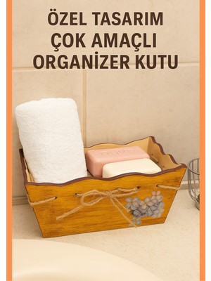 Özgürce El Boyamalı Ahşap Hasır Ipli Çok Amaçlı Organizer Kutu
