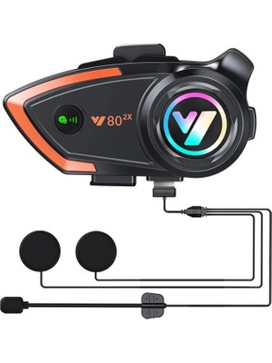 Senka Yeni Model Y80-2X Motosiklet Intercom 2 Kişilik Bağlantı Rgb Işıklı Bluetooth Kulaklık Seti