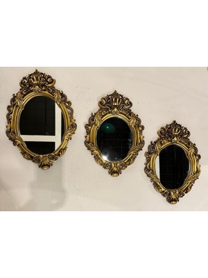 Özgürce Şık Gold Eskitme Dekoratif Polyester Üçlü Yaprak Ayna Takımı