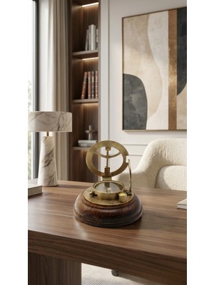 Özgürce Vintage Ahşap Güneş Saati, Pusulalı, Ev ve Ofis Masa Üstü Dekorasyon