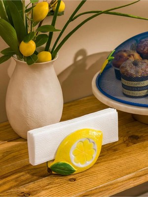 Özgürce El Yapımı Limon Temalı Seramik Peçetelik, Şık ve Kullanışlı Tasarım