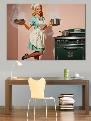 Özgürce Şapkalı Şef Kadın Dekoratif Kanvas ve Mdf Ahşap Tablo