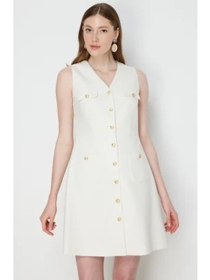 Ekol Kumaşı Simli Kolsuz Midi Elbise 6060