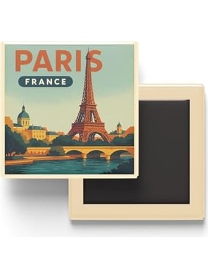 Naque Paris Fransa - Eyfel Kulesi - Baskılı Buzdolap Magneti Kare 9x9 cm