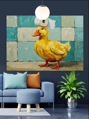 Özgürce Sevimli Sarı Ördek Yavrusu Dekoratif Kanvas ve Mdf Tablo