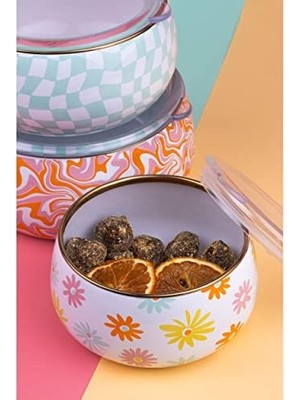 Naque Emaylab Retro Hippi 3' Lü Emaye Tombul Saklama Kabı Takımı-6 Parça