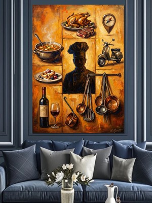 Özgürce Şef Silüeti Dekoratif Kanvas ve Mdf Ahşap Mutfak Tablosu