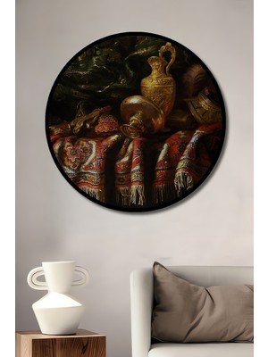 Özgürce Antik Halı ve Şarap Temalı Dekoratif Çerçeve Görünümlü Ahşap Tablo