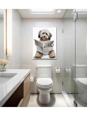 Özgürce Hd Kalite Kanvas Banyo Tablosu, Gazete Okuyan Havanese Dekoru