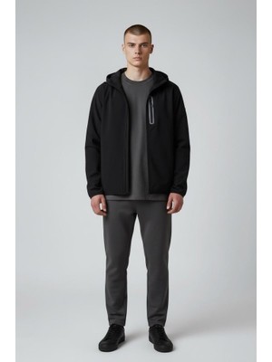 Exuma 2112015 Erkek Fermuarlı Kapüşonlu Sweatshirt - Siyah