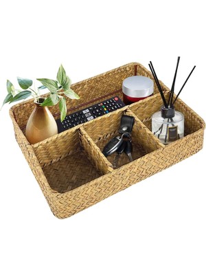 Özgürce Şık Dikdörtgen Bambu Sepet, 4 Bölmeli, Dekoratif ve Fonksiyonel Organizer