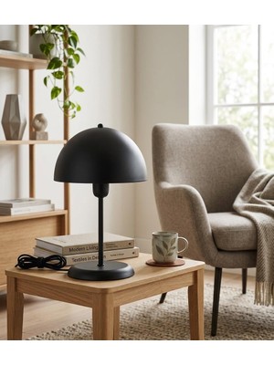 D-Light Solo Mantar Tasarım Siyah Abajur 25 cm