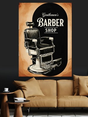 Özgürce Şık Klasik Berber Dükkanı Tıraş Dekoratif Kanvas ve Mdf Tablo