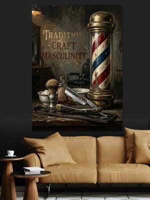 Özgürce Modern Barber Shop Dekoratif Kanvas ve Mdf Ahşap Tablo