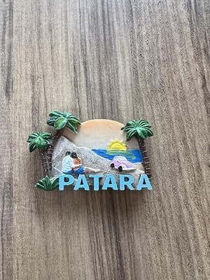 Naque Dekoratif Plaj Temalı Buzdolabı Magneti, Palmiye Ağaçları ve Turkuaz Yazı ile Süslenmiş, El Yapımı