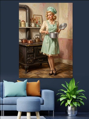 Özgürce Retro Mutfak Dekoratif Kanvas ve Ahşap Tablo, Zarif Ev Dekoru Seçeneği