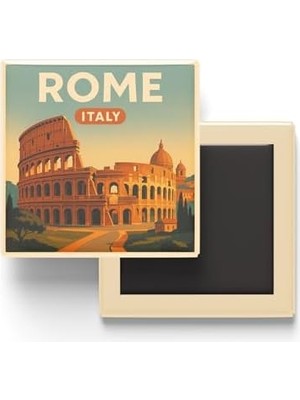 Naque Roma Italya - Kolezyum - Baskılı Buzdolap Magneti Kare 9x9 cm