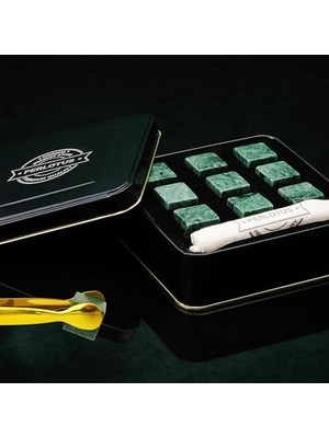 Naque Perlotus 9 Adet Granit Mermer Viski Taşı ve Gold Buz Maşası Seti Hediye Paketli
