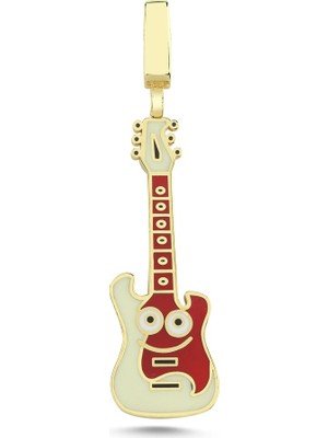 Kayra Gümüş Elektro Gitar Mineli Altın Kaplama Kolye Ucu PKH32