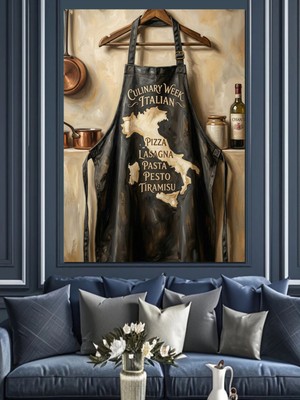 Özgürce Italya Temalı Şef Mutfak Önlüğü Dekoratif Kanvas ve Mdf Ahşap Tablo