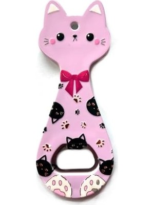 Naque Miyav Kedi Mıknatıslı Şişe Kapak Açacağı, Buzdolabı Magnet Lila, 5.5X14 Cm, Seramik Kaplama Kedili Açacak
