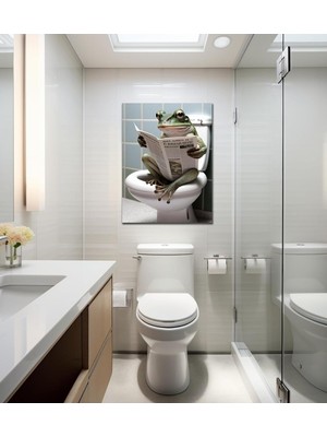 Özgürce Yeşil Kurbağa Kanvas Tablo, Dekoratif ve Hd Kalite Banyo Süsleri