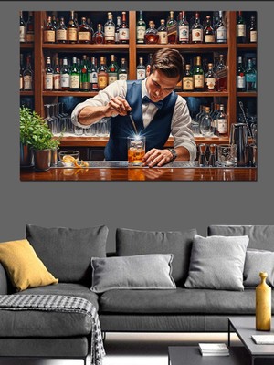 Özgürce Modern Barmen Kanvas Tablo, Içecek Hazırlama Dekoru, Şık Duvar Sanatı