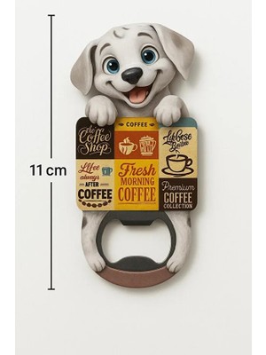 Naque Köpek Figürlü Magnetli Şişe Açacağı - Kahve Temalı Dekoratif Buzdolabı Magneti, 11 cm Hediyelik Magnet