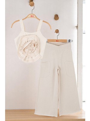 Ugly Duck 08-14 Yaş Krem Pantolon Crop Takım - Krem