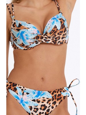 Argento Kadın Leopar Desenli Duble Push-Up Bikini Takımı
