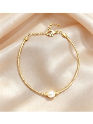 Derin's Design Art Altın Kaplama Doğal Inci Zarif Bileklik