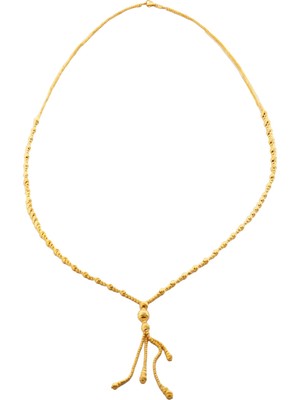 İryum Uzun Formlu Altın Dorika Püsküllü Kolye-22 Ayar