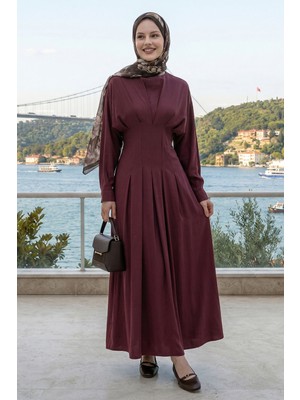 inStyle Yarasa Kol Kuşaklı Bordo Elbise