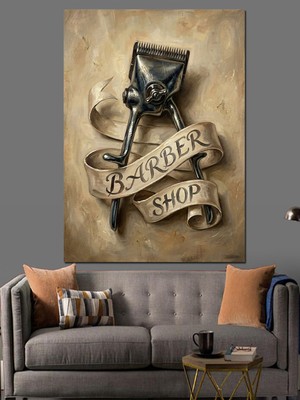 Özgürce Modern Barber Shop Logolu Dekoratif Kanvas ve Mdf Tablo