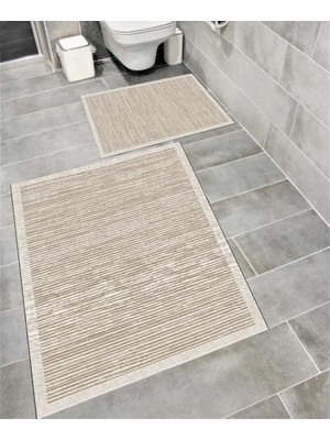PremiumPort Yumuşak Dokulu, Su Emici ve Kaymaz Tabanlı 2'li Banyo Paspas Takımı