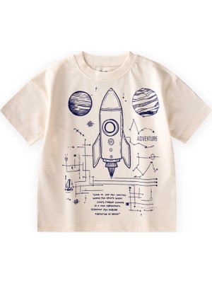 Cigit Roket Baskılı T-Shirt 2-12 Yaş Ekru
