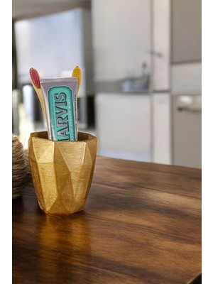 Özgürce Altın Renkli Tezgah Üstü Diş Fırçası Standı, Şık ve Pratik Kullanım