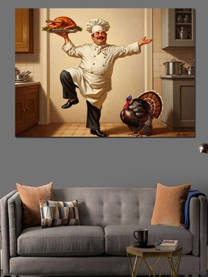 Özgürce Renkli Dans Eden Şef ve Hindi Dekoratif Kanvas ve Mdf Tablo