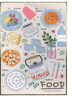 Özgürce Renkli Meyve ve Sebze Dekoratif Tablo, Çerçeveli, Şık ve Havalı Dekorasyon