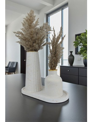 Özgürce Şık Dekoratif 3'lü Vazo Seti Çiçekli, Modern Ev Süsleme Hediye