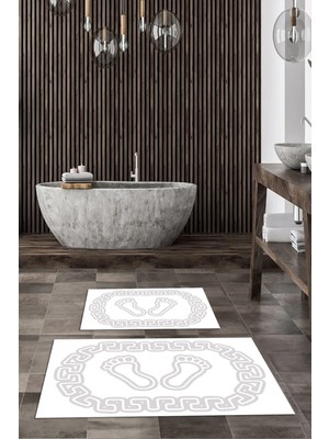 PremiumPort Yıkanabilir Ayak Izi Desenli Dijital Banyo Paspası Çiftli Takım