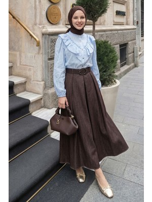 inStyle Kemerli Acı Kahve Kot Etek