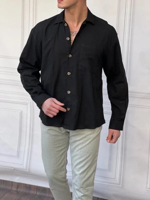 Modefendicom Tek Cepli Keten Yazlık  Oversize  Gömlek