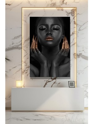 Şehber Dekoratif Dikey Kanvas Tablo Tekli Kuaför Güzellik Salonu Makyaj Nail Art Dijital Sanat Kadın Portre