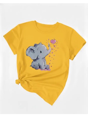 Nıgrum Pardus Minik Yavru Filin Kalp Baloncukları  Baskılı Kız Çocuk Yeni Sezon T-Shirt