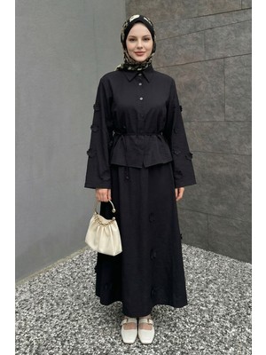 inStyle Çiçek Detaylı Gömlekli Siyah Takım