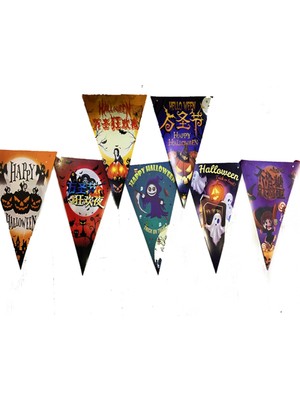 NW NessiWorld Nessiworld Baskılı Üçgen Model Halloween Banner Süs Bayrak 8 Li